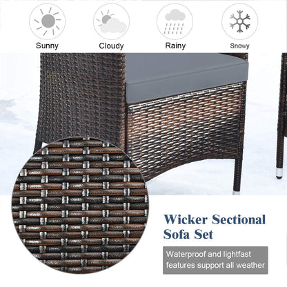 Goplus 4-Piece Rattan Patio Set, Outdoor/Indoor Wicker Conversation Set for Pool, Backyard, Lawn, Wicker Chairs and Sofa with Soft Cushion, Rattan Furniture with Tempered Glass Coffee Table - CookCave