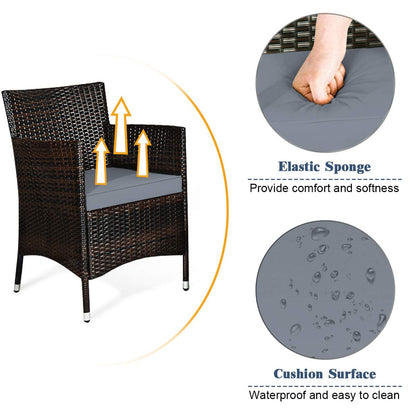 Goplus 4-Piece Rattan Patio Set, Outdoor/Indoor Wicker Conversation Set for Pool, Backyard, Lawn, Wicker Chairs and Sofa with Soft Cushion, Rattan Furniture with Tempered Glass Coffee Table - CookCave