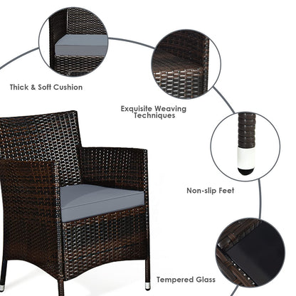 Goplus 4-Piece Rattan Patio Set, Outdoor/Indoor Wicker Conversation Set for Pool, Backyard, Lawn, Wicker Chairs and Sofa with Soft Cushion, Rattan Furniture with Tempered Glass Coffee Table - CookCave