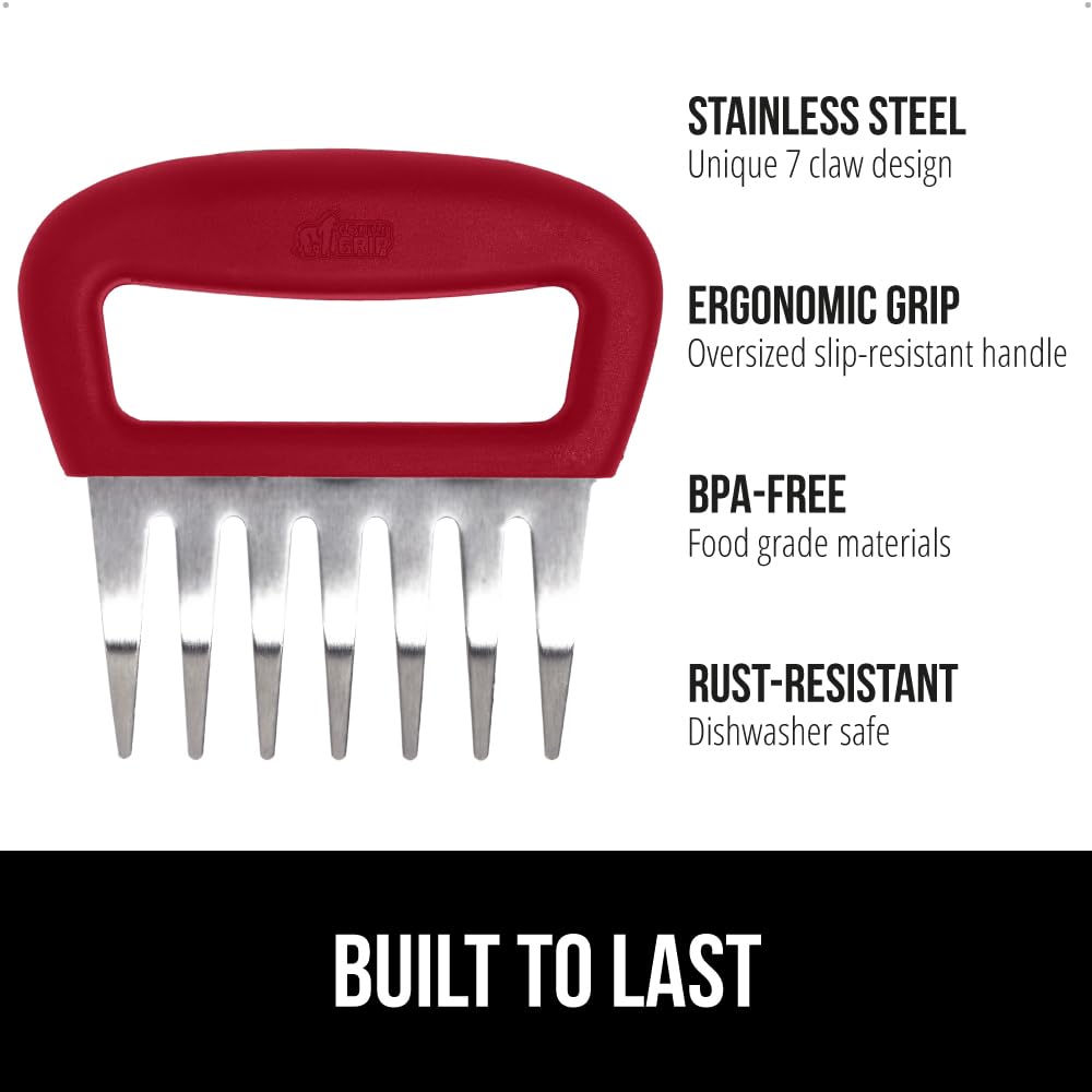GORILLA GRIP BPA-Free Chicken Shredder Meat Claws, Sharp Stainless Steel Food Shredding Fork, Comfortable Handle, Easily Shred Pulled Pork, Taco Meats, Kitchen Smoker BBQ Tool, Dishwasher Safe, Red - CookCave
