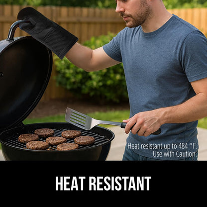 GORILLA GRIP Heat Resistant Durable Silicone Oven Mitts, BPA-Free Protective Grilling Potholders, Soft Cotton Lining, Flexible Waterproof Cooking Mitt Set, Kitchen Home Essentials, 12.5x8.3, Black - CookCave