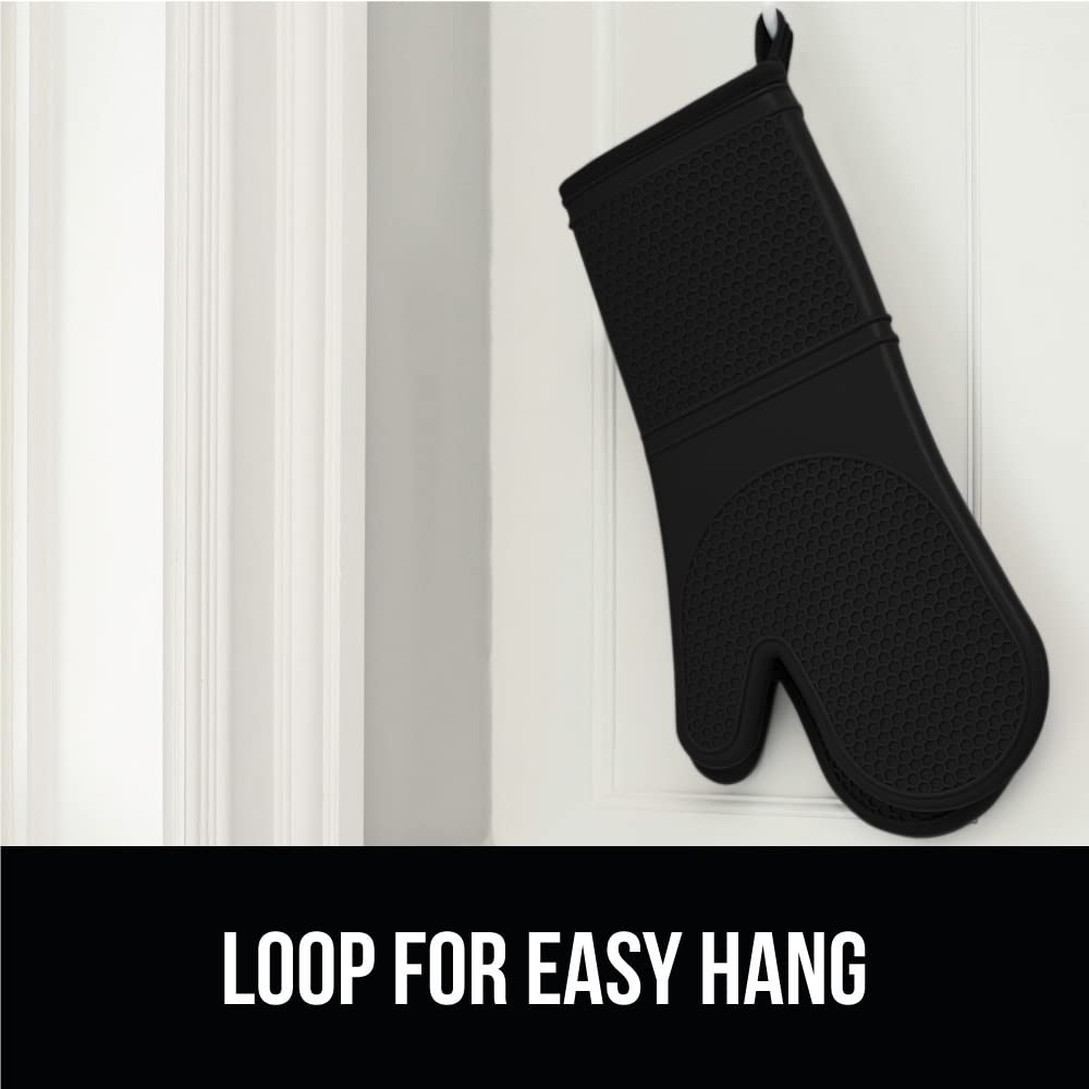 GORILLA GRIP Heat Resistant Durable Silicone Oven Mitts, BPA-Free Protective Grilling Potholders, Soft Cotton Lining, Flexible Waterproof Cooking Mitt Set, Kitchen Home Essentials, 12.5x8.3, Black - CookCave