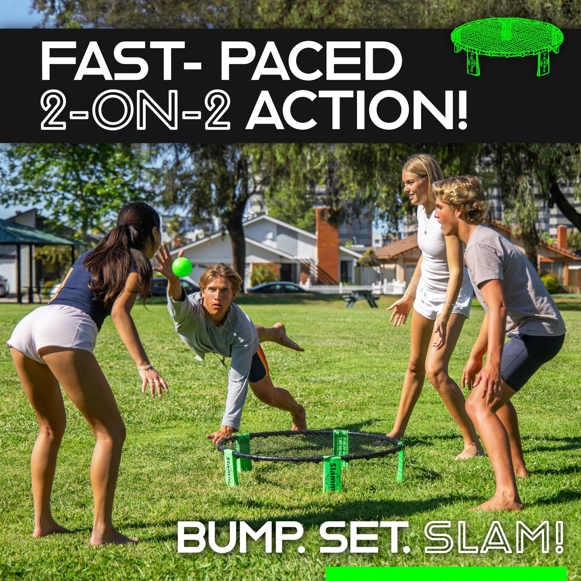 GoSports Slammo Game Set (Includes 3 Balls, Carrying Case and Rules) - Outdoor Lawn, Beach & Tailgating Roundnet Game for Kids, Teens & Adults - CookCave