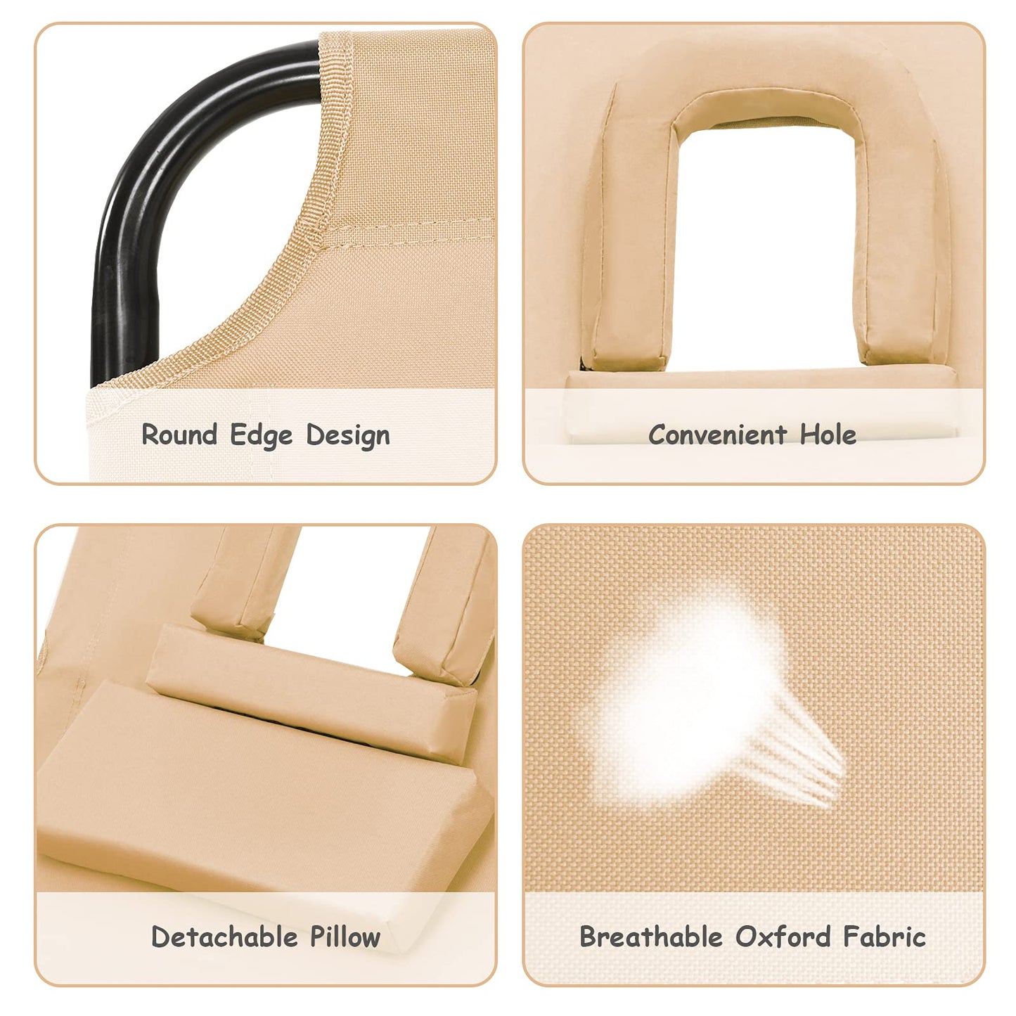 gotoplay Folding Beach Lounge Chair w/ 5 Adjutable Backrest & Padded Pillow, Sunbathing Lounger Chair, Sun Tanning Lay Flat Chair for Seaside Pool Deck, Max Load 330 LBS, No Assembly Required (Beige) - CookCave