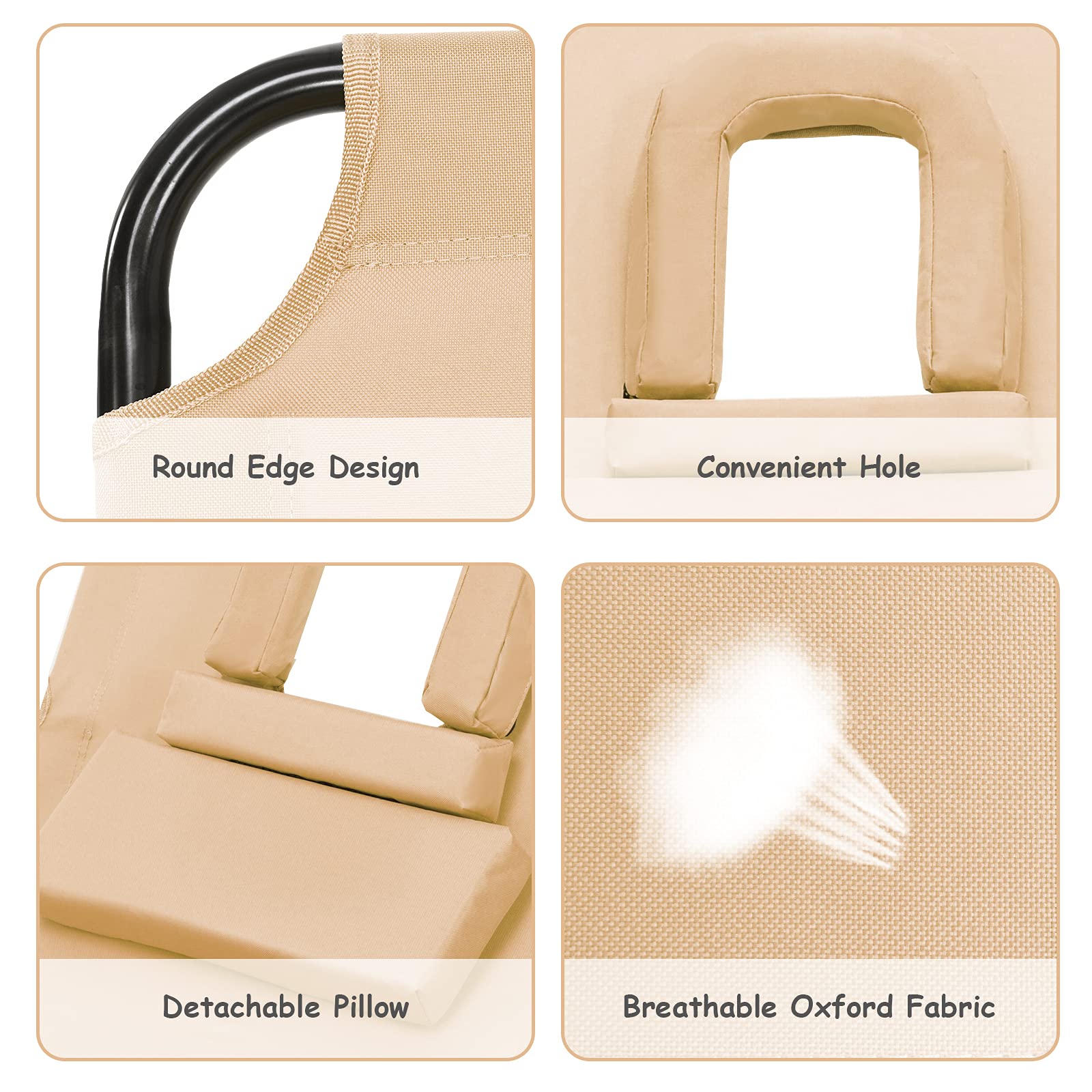 gotoplay Folding Beach Lounge Chair w/ 5 Adjutable Backrest & Padded Pillow, Sunbathing Lounger Chair, Sun Tanning Lay Flat Chair for Seaside Pool Deck, Max Load 330 LBS, No Assembly Required (Beige) - CookCave