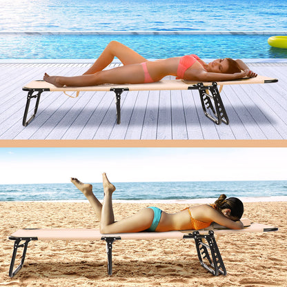 gotoplay Folding Beach Lounge Chair w/ 5 Adjutable Backrest & Padded Pillow, Sunbathing Lounger Chair, Sun Tanning Lay Flat Chair for Seaside Pool Deck, Max Load 330 LBS, No Assembly Required (Beige) - CookCave