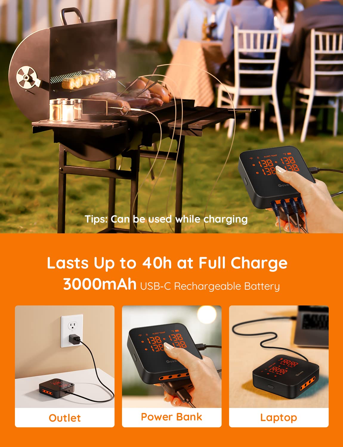 Govee Wireless Meat Thermometer with 4 Probe, Smart WiFi Meat Thermometer with Unlimited Range App Notification Alert, Digital Rechargeable Bluetooth Food Thermometer for Smoker BBQ Grill Oven Kitchen - CookCave