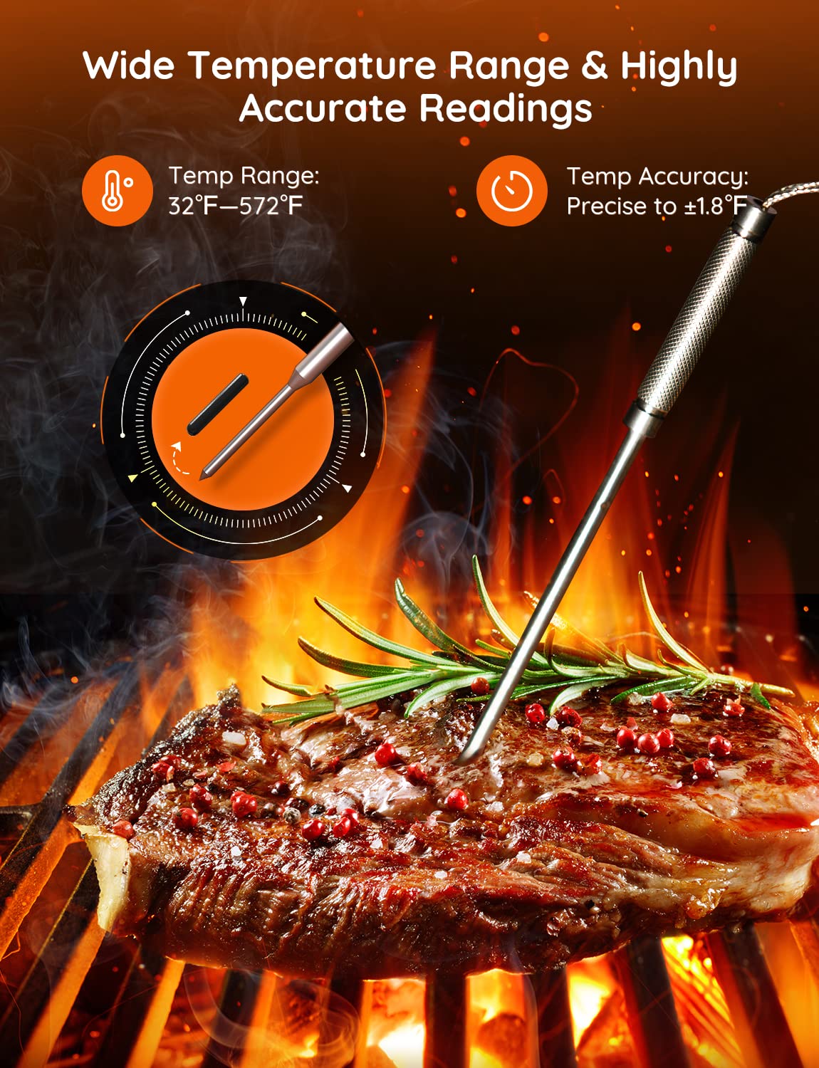 Govee Wireless Meat Thermometer with 4 Probe, Smart WiFi Meat Thermometer with Unlimited Range App Notification Alert, Digital Rechargeable Bluetooth Food Thermometer for Smoker BBQ Grill Oven Kitchen - CookCave