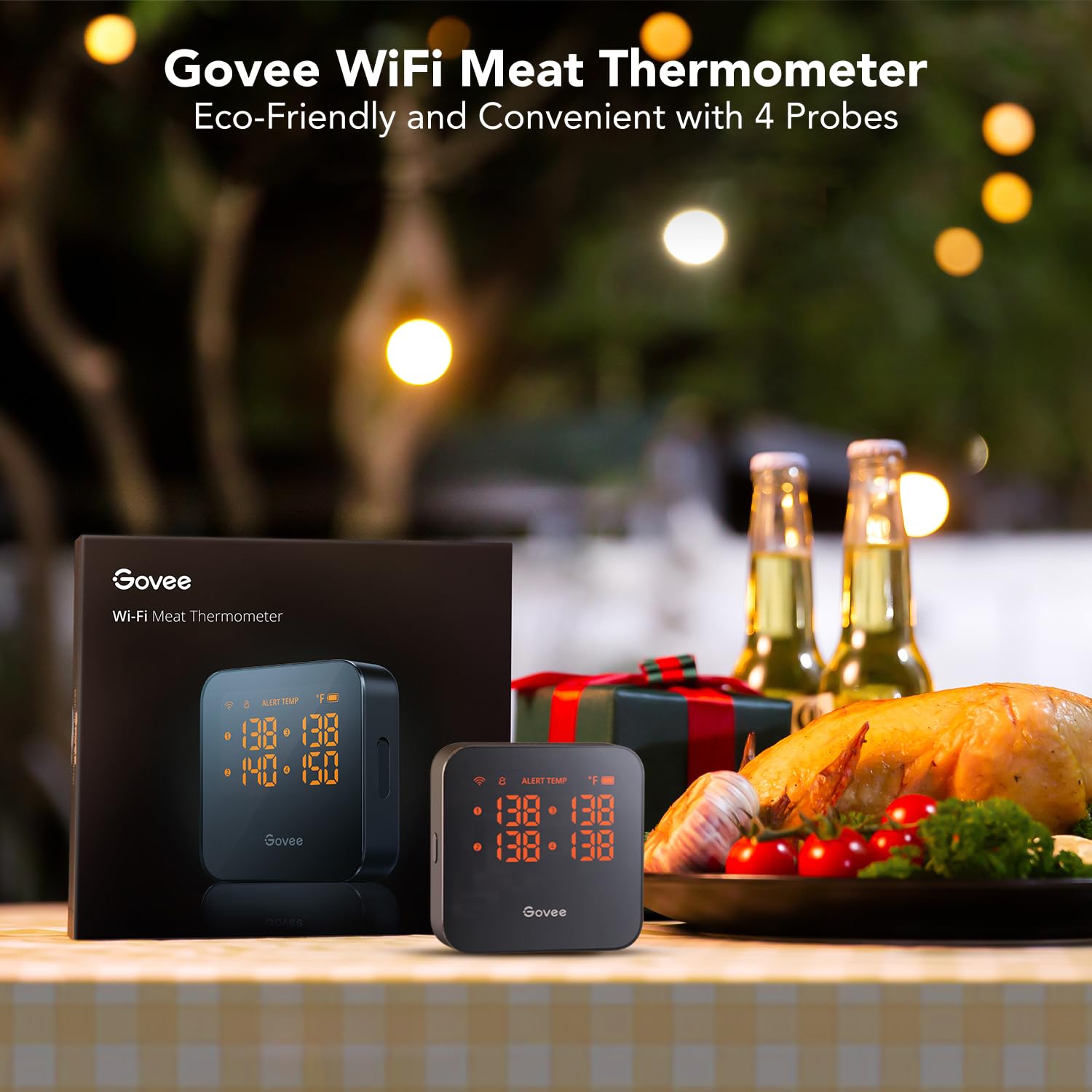 Govee Wireless Meat Thermometer with 4 Probe, Smart WiFi Meat Thermometer with Unlimited Range App Notification Alert, Digital Rechargeable Bluetooth Food Thermometer for Smoker BBQ Grill Oven Kitchen - CookCave