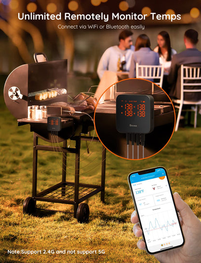 Govee Wireless Meat Thermometer with 4 Probe, Smart WiFi Meat Thermometer with Unlimited Range App Notification Alert, Digital Rechargeable Bluetooth Food Thermometer for Smoker BBQ Grill Oven Kitchen - CookCave
