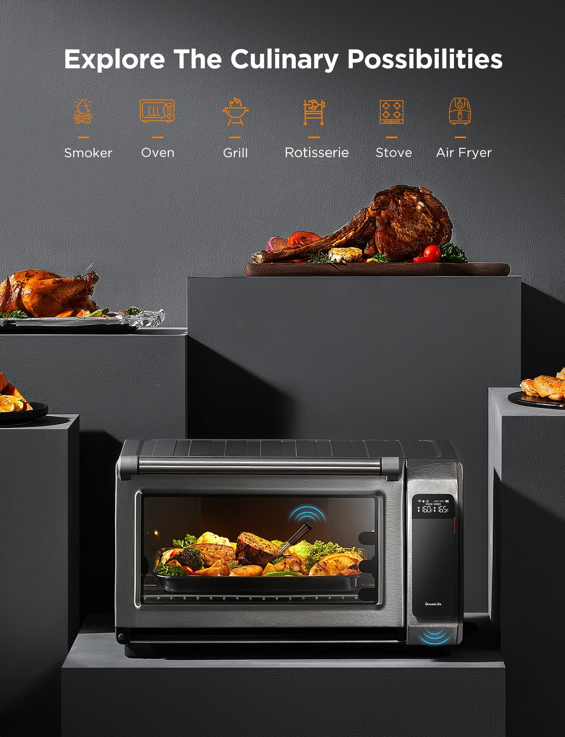 GoveeLife Digital Meat Thermometer Wireless with WiFi Bluetooth, Food Thermometer for Cooking, Long Range Probe Monitoring, Rechargeable Base, APP Alerts Recipes for BBQ, Oven, Grill, Smoker - CookCave