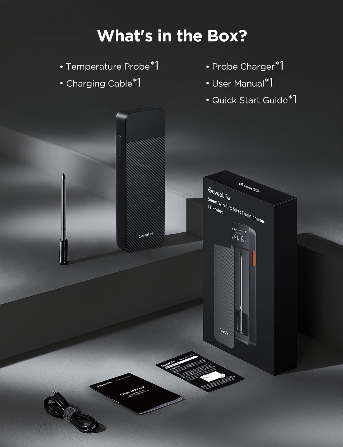 GoveeLife Digital Meat Thermometer Wireless with WiFi Bluetooth, Food Thermometer for Cooking, Long Range Probe Monitoring, Rechargeable Base, APP Alerts Recipes for BBQ, Oven, Grill, Smoker - CookCave