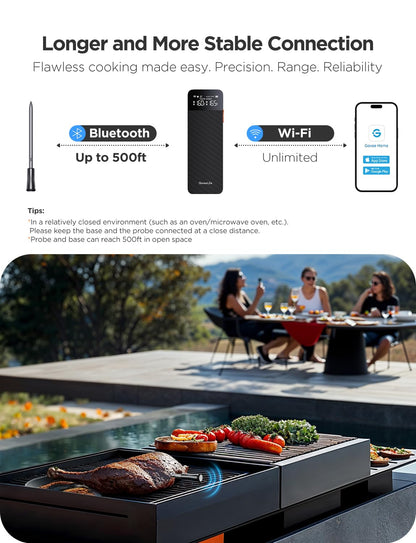 GoveeLife Digital Meat Thermometer Wireless with WiFi Bluetooth, Food Thermometer for Cooking, Long Range Probe Monitoring, Rechargeable Base, APP Alerts Recipes for BBQ, Oven, Grill, Smoker - CookCave