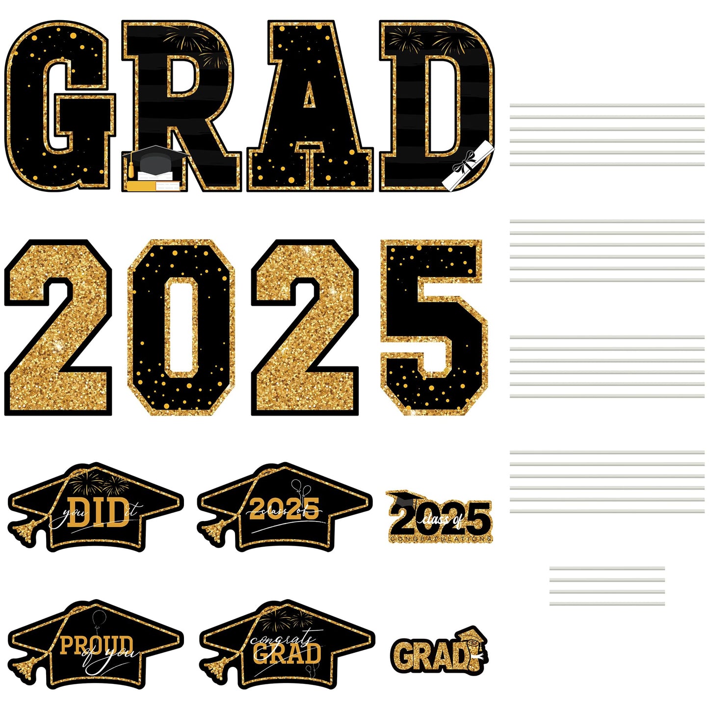 Graduation Yard Sign, 14 PCS Black Gold Large Congrats Grad Lawn Stakes, Class of 2025 Yard Signs with Stakes, Graduation Party Decorations Outdoor, Graduation Yard Decor for College High School - CookCave