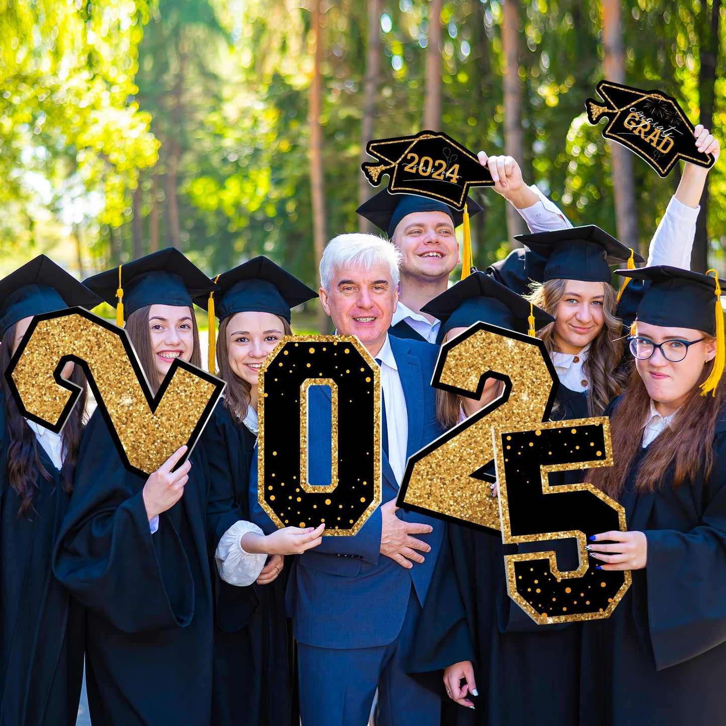 Graduation Yard Sign, 14 PCS Black Gold Large Congrats Grad Lawn Stakes, Class of 2025 Yard Signs with Stakes, Graduation Party Decorations Outdoor, Graduation Yard Decor for College High School - CookCave