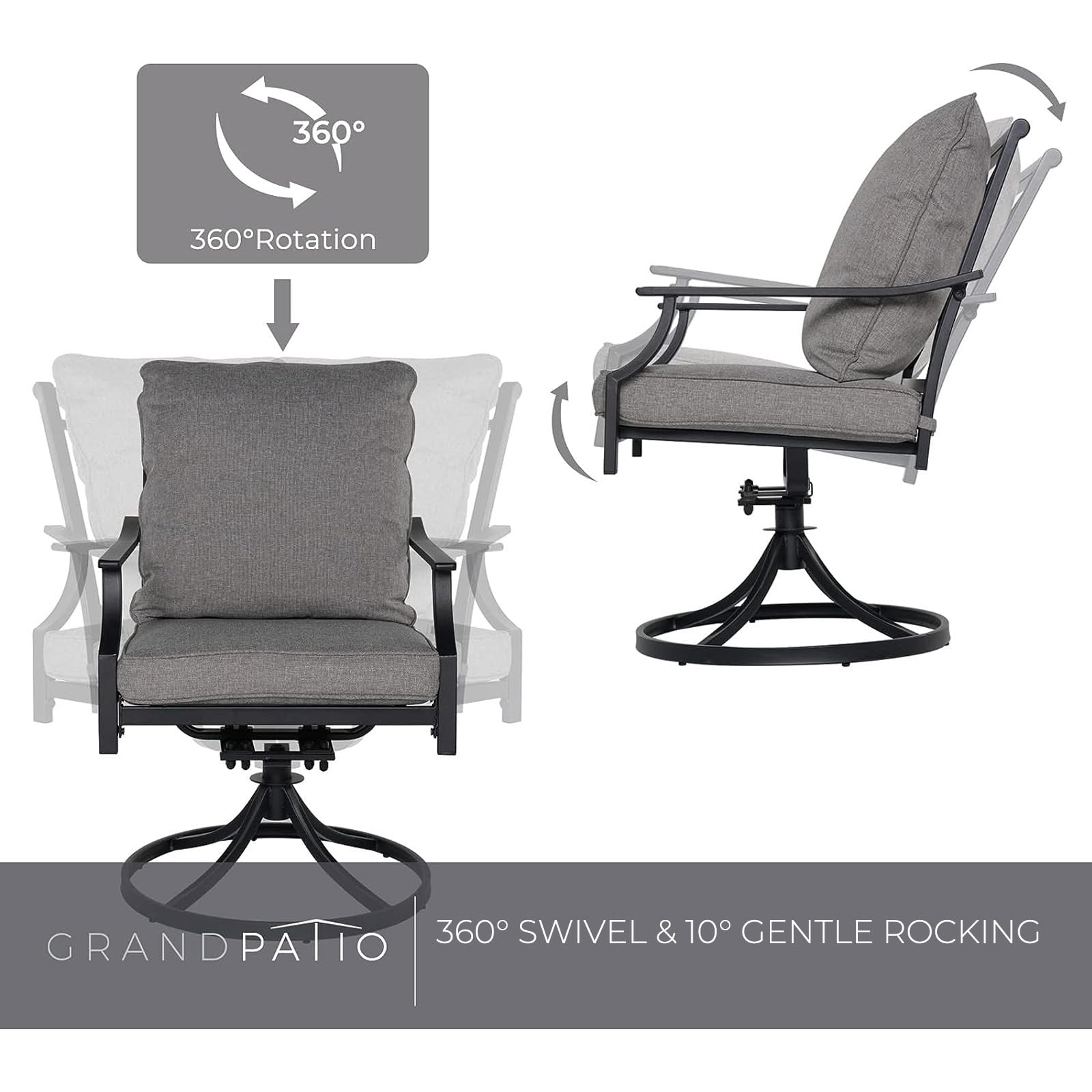 Grand patio 7-Piece Patio Dining Set for 6, E-Coated Outdoor Dining Set Swivel Patio Dining Chairs with Olefin Cushions & 1 Black Rectangular Faux Woodgrain Dining Table with 1.5”Market Umbrella Hole - CookCave