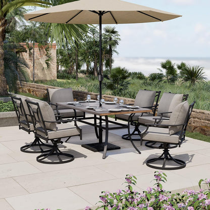 Grand patio 7-Piece Patio Dining Set for 6, E-Coated Outdoor Dining Set Swivel Patio Dining Chairs with Olefin Cushions & 1 Black Rectangular Faux Woodgrain Dining Table with 1.5”Market Umbrella Hole - CookCave