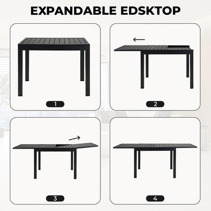 Grand patio 9-Piece Patio Dining Set for 8, E-Coated Outdoor Dining Set Swivel Patio Dining Chairs with Olefin Cushions & 1 Black Extendable Rectangular Faux Woodgrain Table for 6-8 Person - CookCave