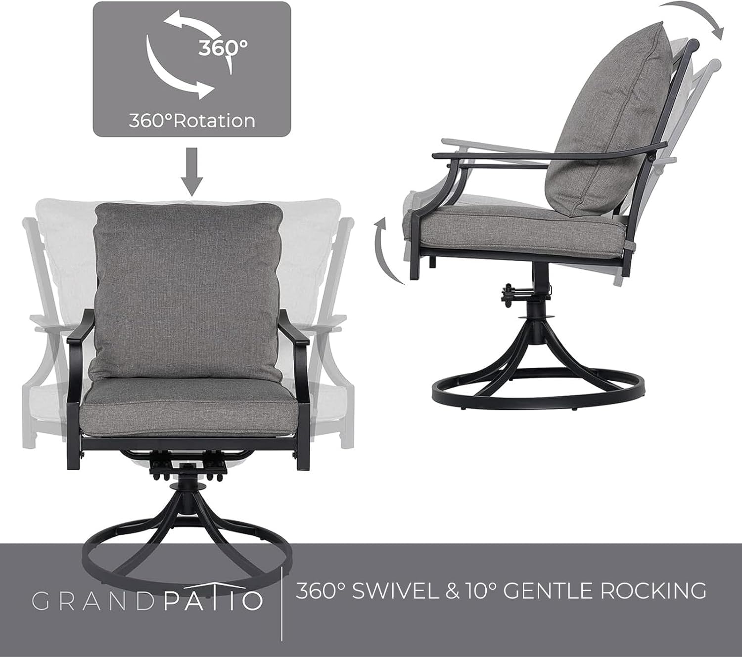 Grand patio 9-Piece Patio Dining Set for 8, E-Coated Outdoor Dining Set Swivel Patio Dining Chairs with Olefin Cushions & 1 Black Extendable Rectangular Faux Woodgrain Table for 6-8 Person - CookCave