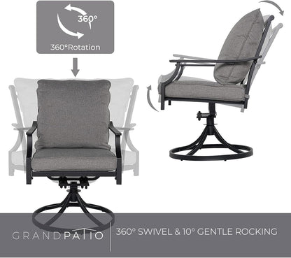 Grand patio 9-Piece Patio Dining Set for 8, E-Coated Outdoor Dining Set Swivel Patio Dining Chairs with Olefin Cushions & 1 Black Extendable Rectangular Faux Woodgrain Table for 6-8 Person - CookCave