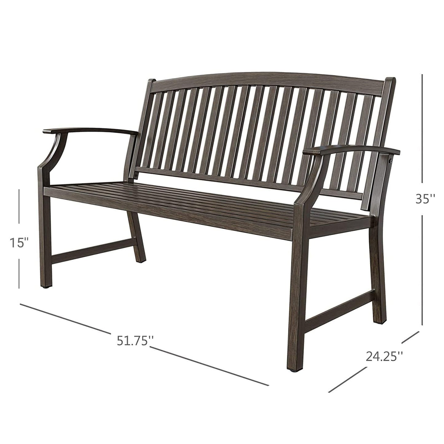 Grand patio Farmhouse Outdoor Bench, Garden Benches with Anti-Rust Aluminum Powder Coated Frame, Faux Wood Grain Finish Frame Patio Bench for Front Porch, Northwoods Brown - CookCave