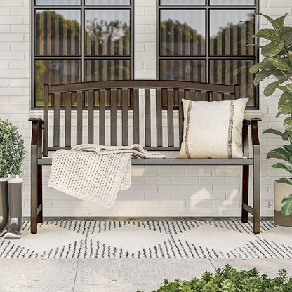 Grand patio Farmhouse Outdoor Bench, Garden Benches with Anti-Rust Aluminum Powder Coated Frame, Faux Wood Grain Finish Frame Patio Bench for Front Porch, Northwoods Brown - CookCave