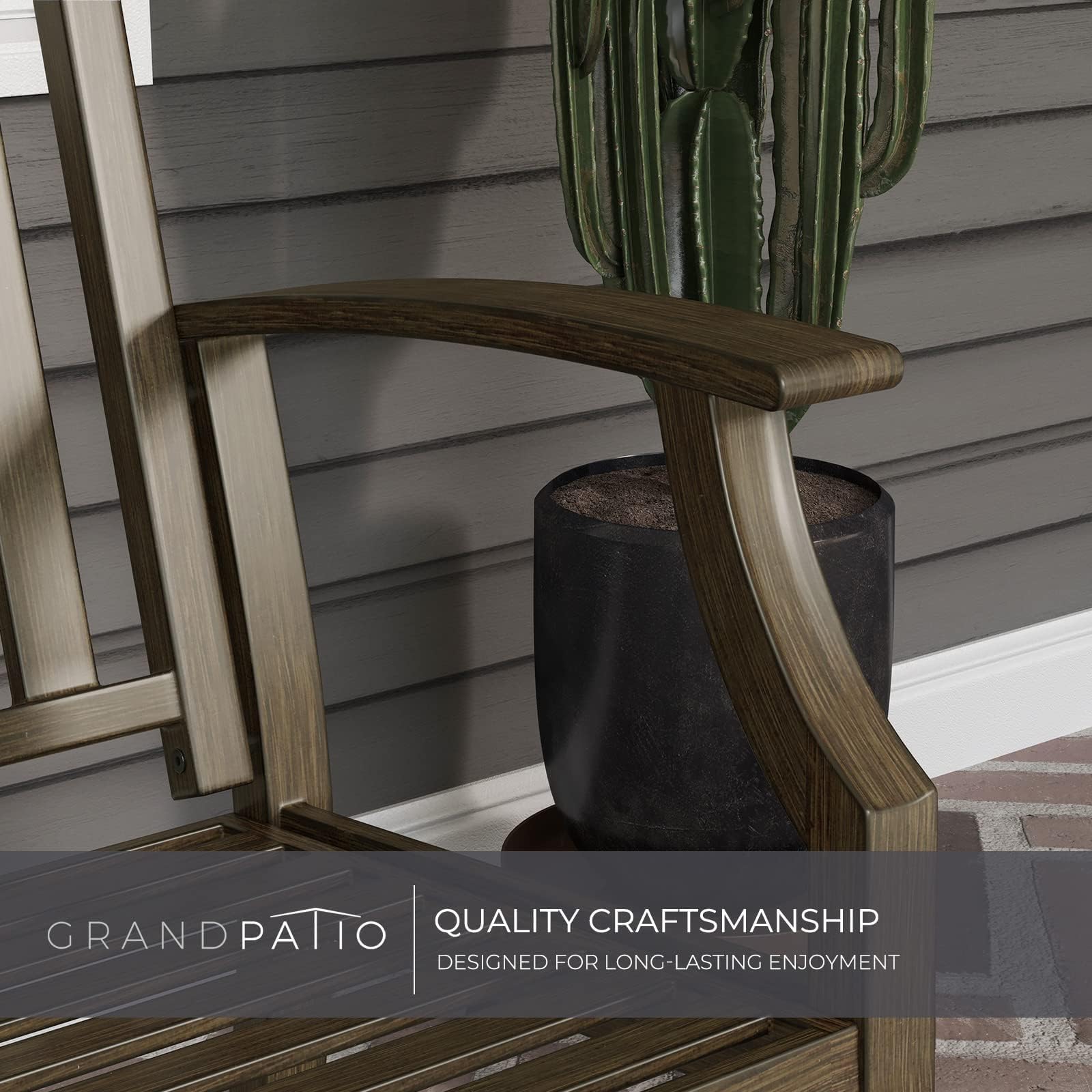 Grand patio Farmhouse Outdoor Bench, Garden Benches with Anti-Rust Aluminum Powder Coated Frame, Faux Wood Grain Finish Frame Patio Bench for Front Porch, Northwoods Brown - CookCave