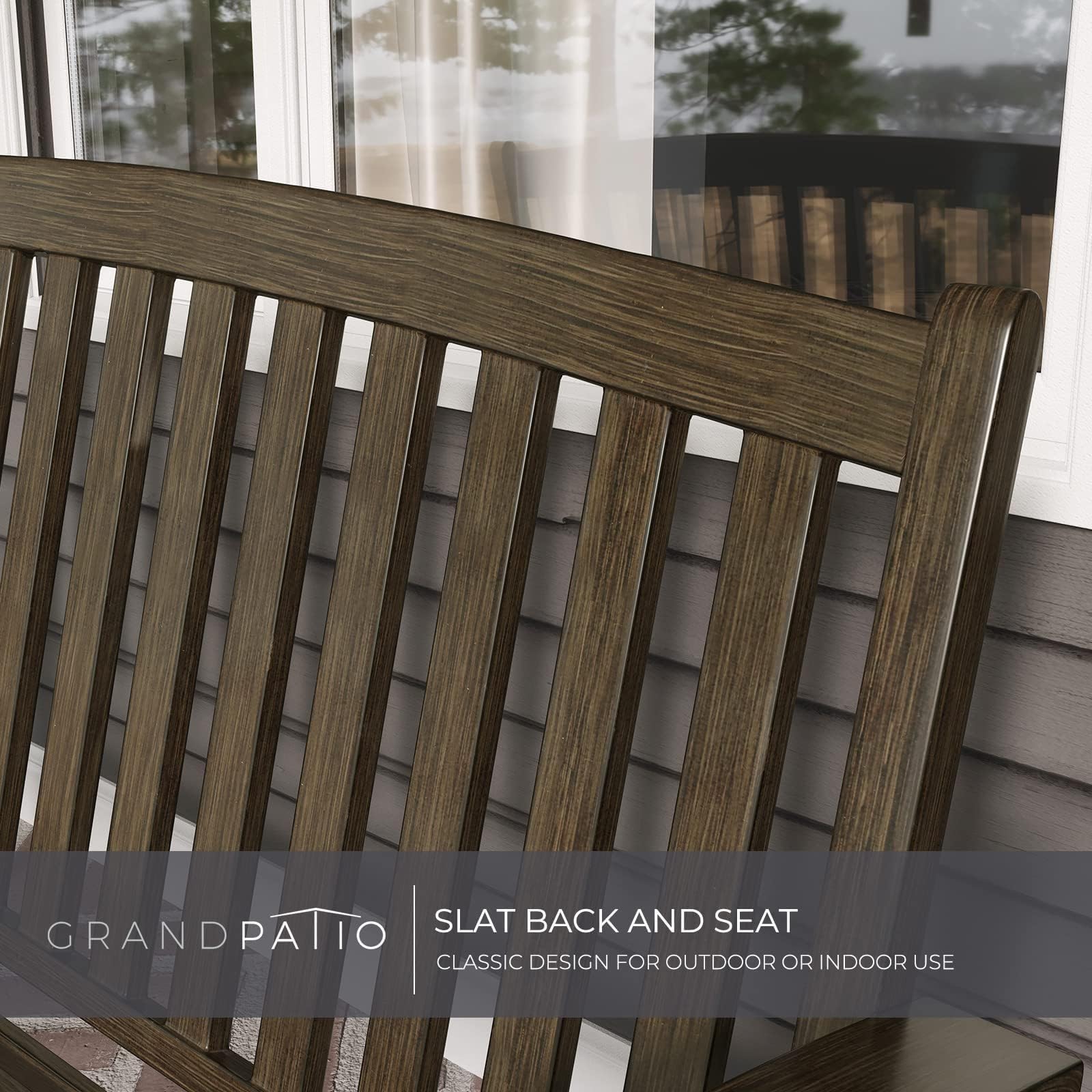 Grand patio Farmhouse Outdoor Bench, Garden Benches with Anti-Rust Aluminum Powder Coated Frame, Faux Wood Grain Finish Frame Patio Bench for Front Porch, Northwoods Brown - CookCave