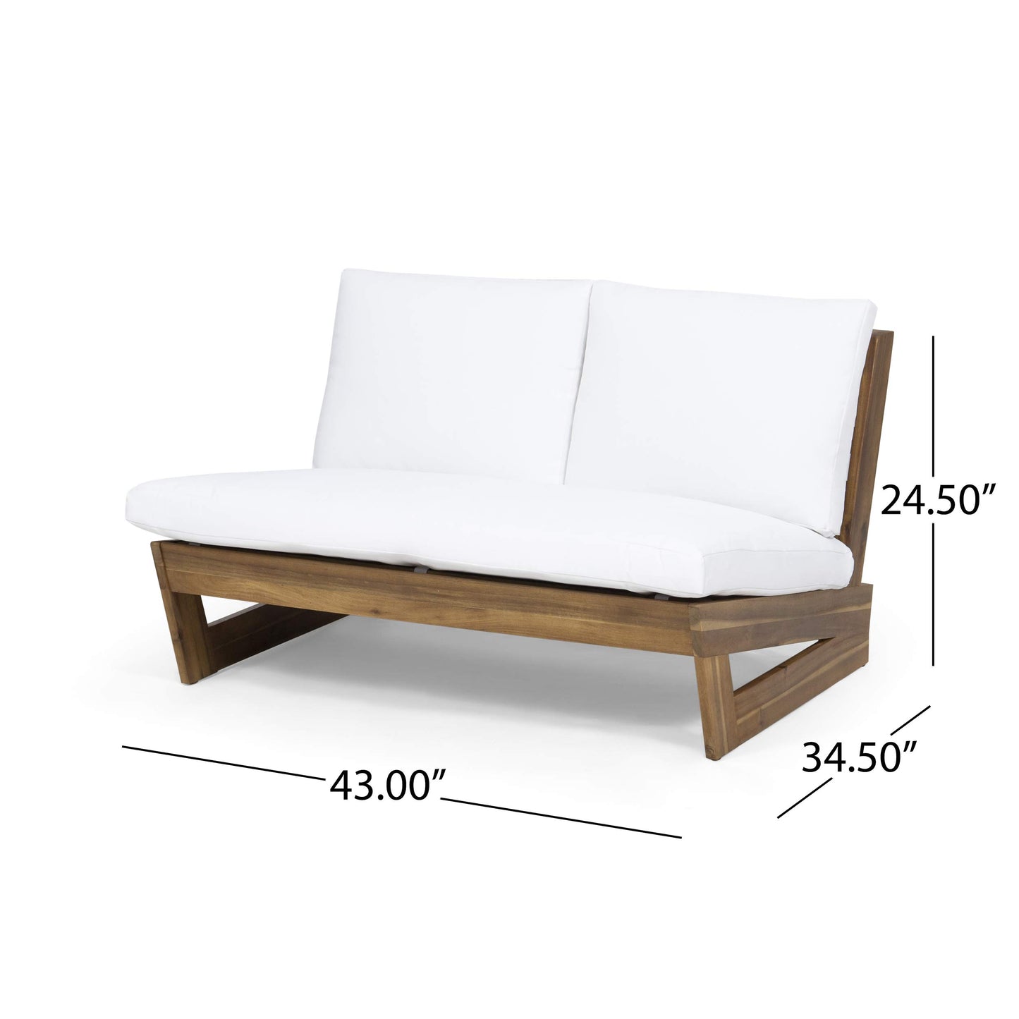 Great Deal Furniture Kaitlyn Outdoor Acacia Wood Loveseat with Cushions, Teak and White - CookCave