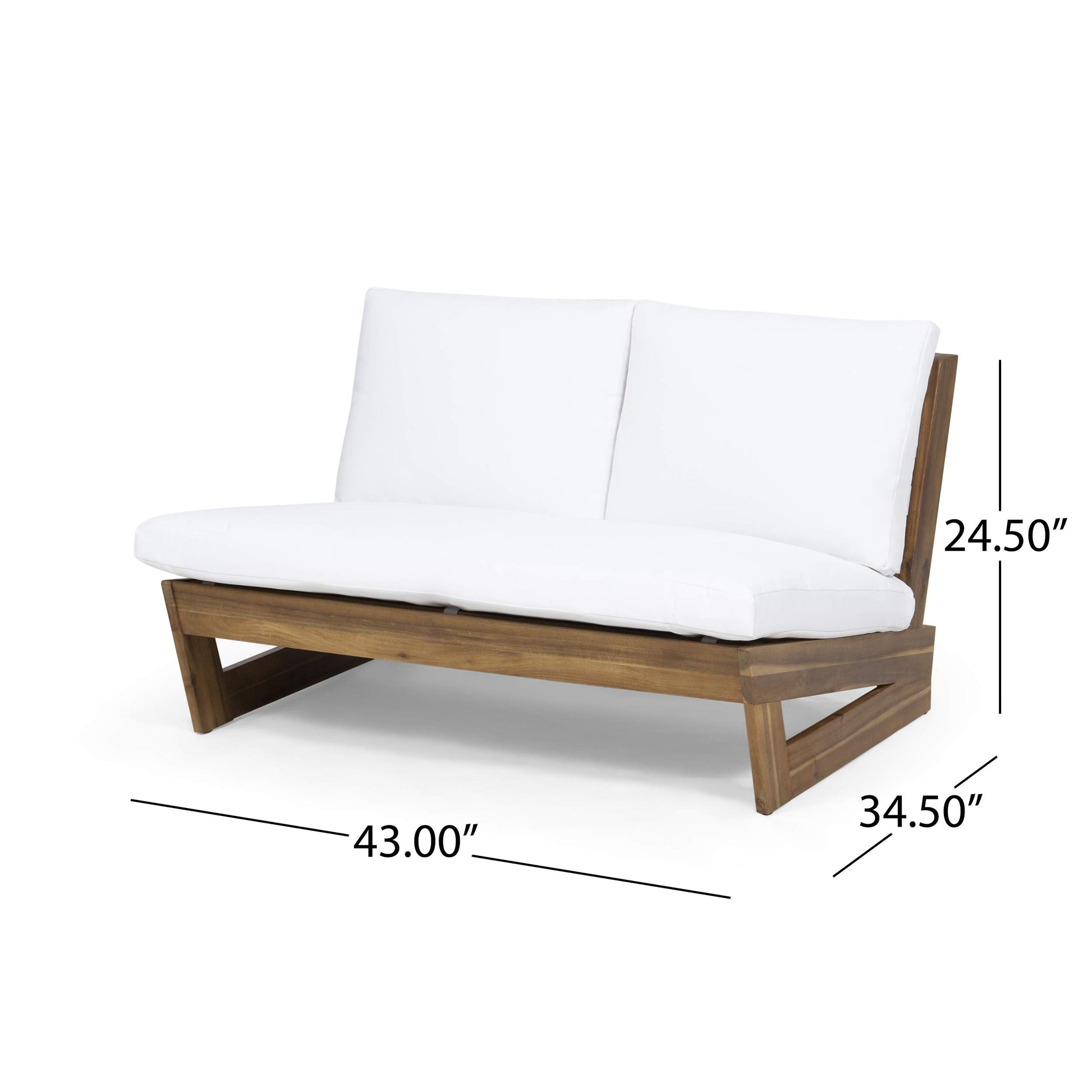 Great Deal Furniture Kaitlyn Outdoor Acacia Wood Loveseat with Cushions, Teak and White - CookCave