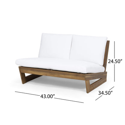 Great Deal Furniture Kaitlyn Outdoor Acacia Wood Loveseat with Cushions, Teak and White - CookCave