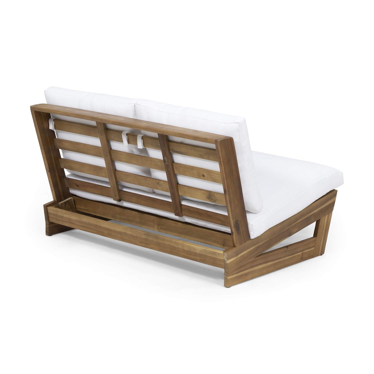 Great Deal Furniture Kaitlyn Outdoor Acacia Wood Loveseat with Cushions, Teak and White - CookCave