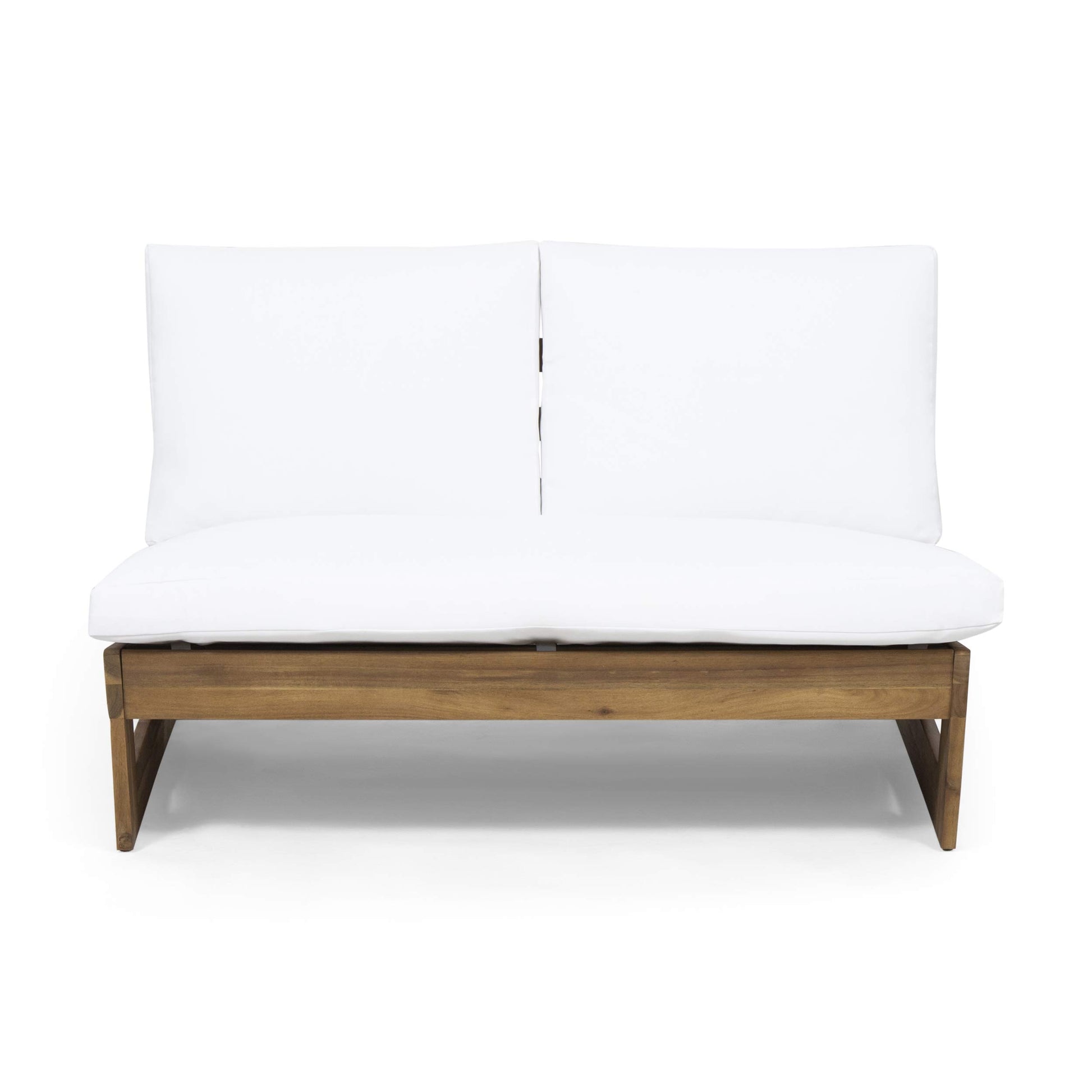 Great Deal Furniture Kaitlyn Outdoor Acacia Wood Loveseat with Cushions, Teak and White - CookCave