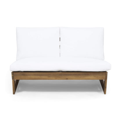 Great Deal Furniture Kaitlyn Outdoor Acacia Wood Loveseat with Cushions, Teak and White - CookCave