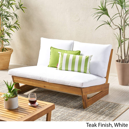 Great Deal Furniture Kaitlyn Outdoor Acacia Wood Loveseat with Cushions, Teak and White - CookCave