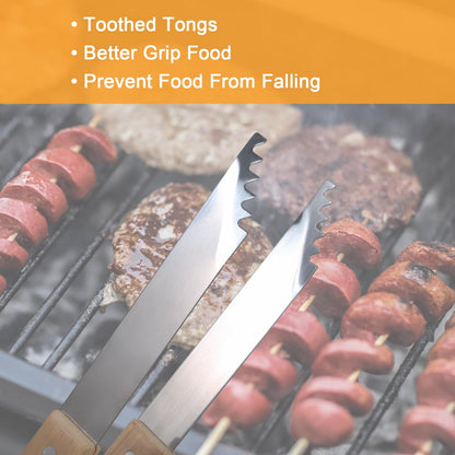 GreatChef Barbecue Grilling Utensils Set of 4, Stainless Steel Tools with Wood Handle, Meat Fork, Slotted Turner, Barbecue Tongs & Silicone Brush, Good BBQ Accessories for Outdoor, Camping & Party - CookCave