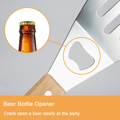 GreatChef Barbecue Grilling Utensils Set of 4, Stainless Steel Tools with Wood Handle, Meat Fork, Slotted Turner, Barbecue Tongs & Silicone Brush, Good BBQ Accessories for Outdoor, Camping & Party - CookCave