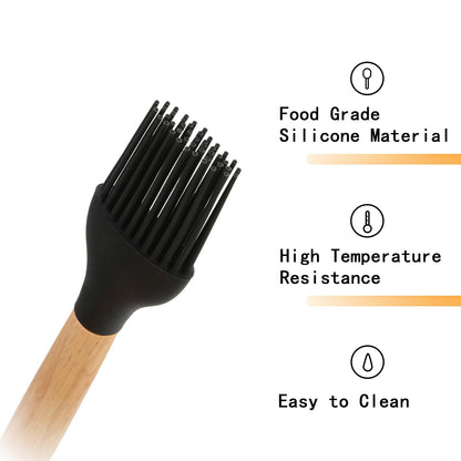 GreatChef Barbecue Grilling Utensils Set of 4, Stainless Steel Tools with Wood Handle, Meat Fork, Slotted Turner, Barbecue Tongs & Silicone Brush, Good BBQ Accessories for Outdoor, Camping & Party - CookCave