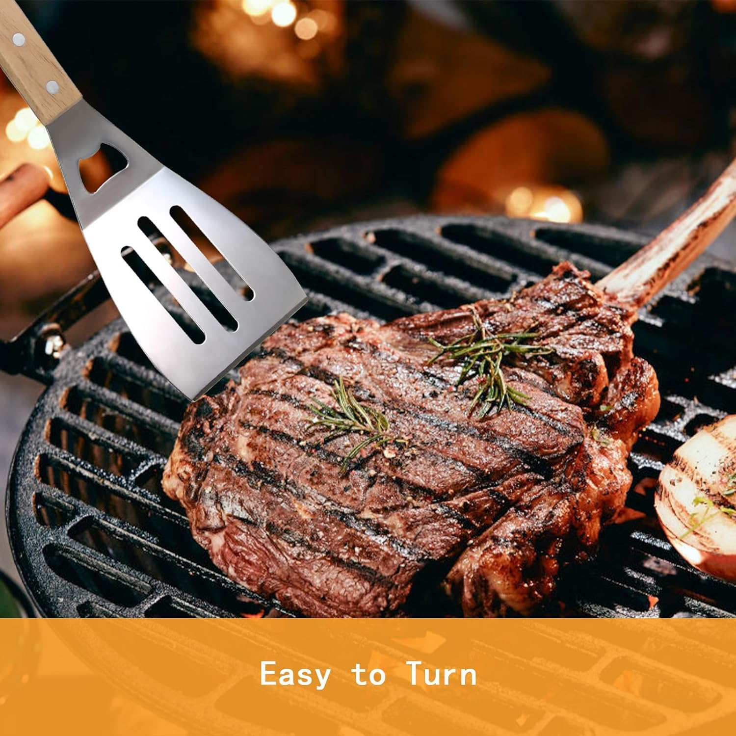 GreatChef Barbecue Grilling Utensils Set of 4, Stainless Steel Tools with Wood Handle, Meat Fork, Slotted Turner, Barbecue Tongs & Silicone Brush, Good BBQ Accessories for Outdoor, Camping & Party - CookCave