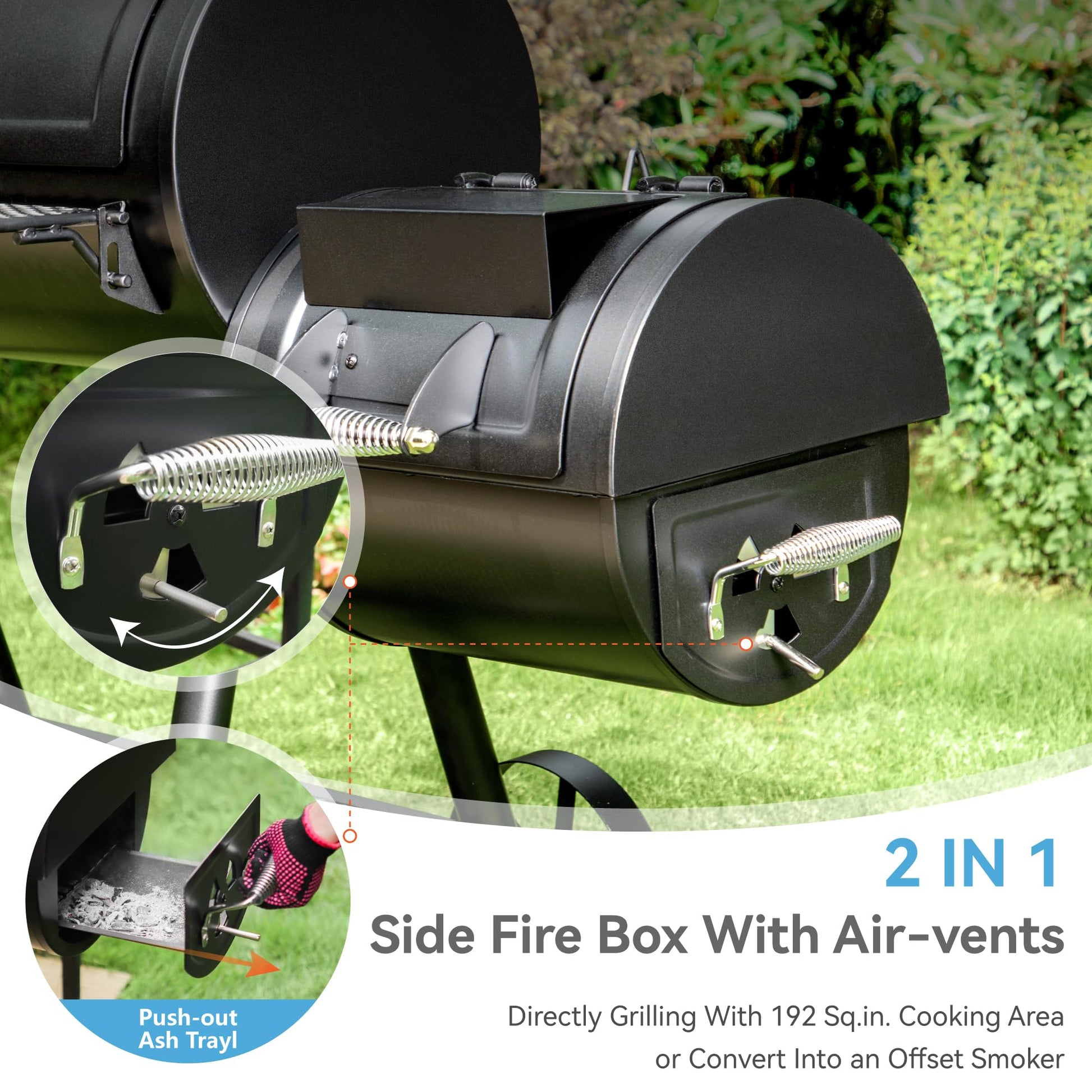 GREEN PARTY Offset Smoker Charcoal Grills with 37-Inch Cook Chamber, Barrel Smoker and Charcoal Grill Combo, 941 Sq. In. Space Barrel Charcoal Smoker Grill for Outdoor BBQ Patio Backyard Cooking - CookCave