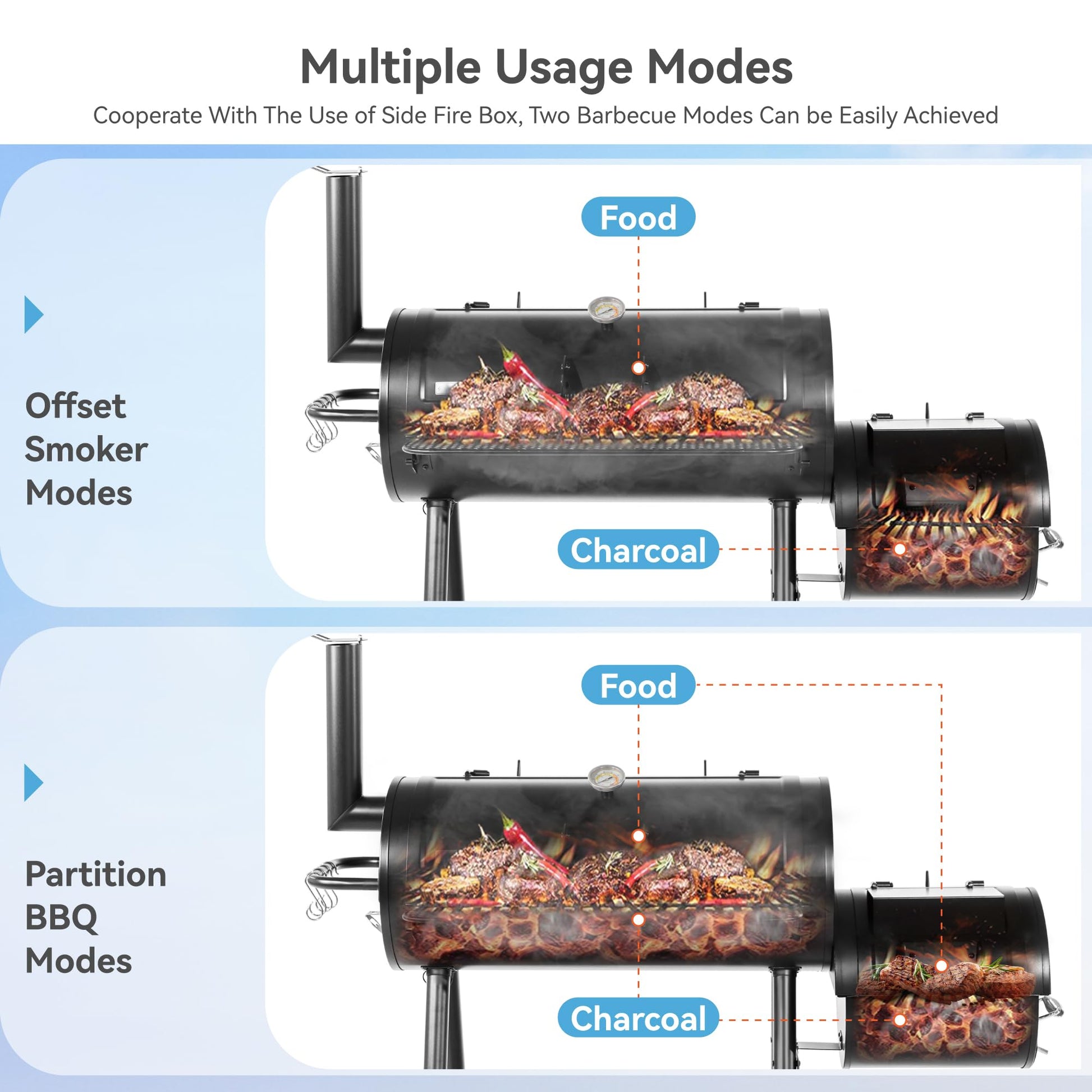 GREEN PARTY Offset Smoker Charcoal Grills with 37-Inch Cook Chamber, Barrel Smoker and Charcoal Grill Combo, 941 Sq. In. Space Barrel Charcoal Smoker Grill for Outdoor BBQ Patio Backyard Cooking - CookCave