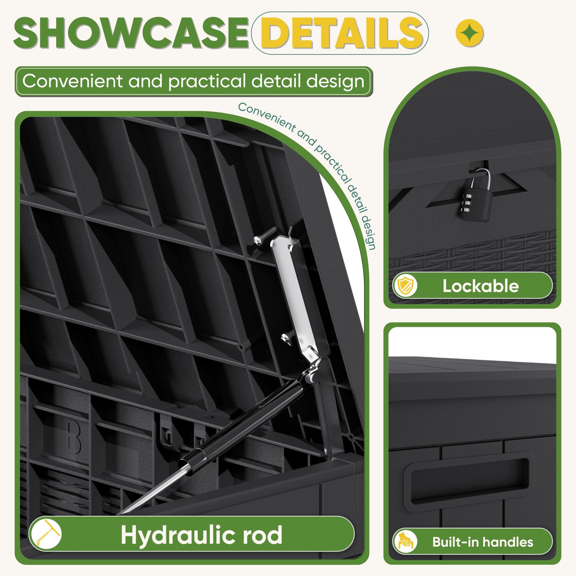 Greesum 100 Gallon Resin Deck Box Lockable Large Outdoor Storage Boxes for Garden Tools, Patio Furniture Cushions, Pool Supplies, Black - CookCave