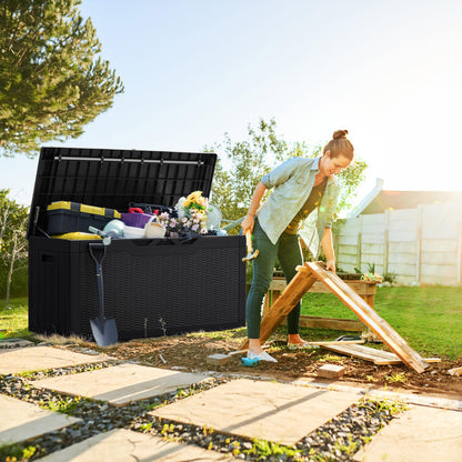 Greesum 100 Gallon Resin Deck Box Lockable Large Outdoor Storage Boxes for Garden Tools, Patio Furniture Cushions, Pool Supplies, Black - CookCave