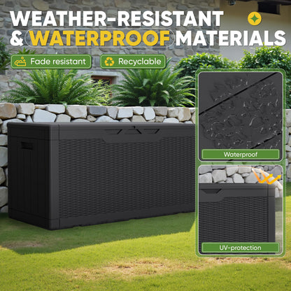 Greesum 100 Gallon Resin Deck Box Lockable Large Outdoor Storage Boxes for Garden Tools, Patio Furniture Cushions, Pool Supplies, Black - CookCave