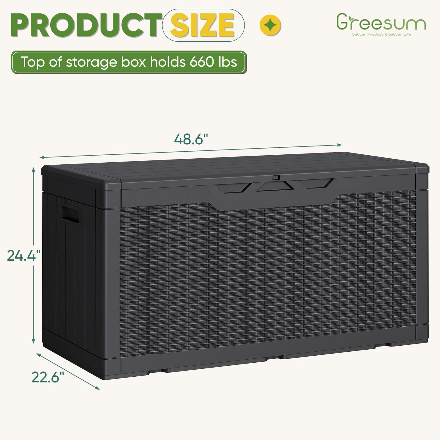 Greesum 100 Gallon Resin Deck Box Lockable Large Outdoor Storage Boxes for Garden Tools, Patio Furniture Cushions, Pool Supplies, Black - CookCave