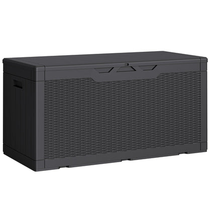Greesum 100 Gallon Resin Deck Box Lockable Large Outdoor Storage Boxes for Garden Tools, Patio Furniture Cushions, Pool Supplies, Black - CookCave