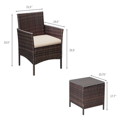 Greesum 3 Pieces Patio Furniture Sets Outdoor PE Rattan Wicker Chairs with Soft Cushion and Glass Coffee Table for Garden Backyard Porch Poolside, Brown and Beige - CookCave