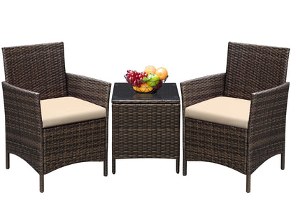 Greesum 3 Pieces Patio Furniture Sets Outdoor PE Rattan Wicker Chairs with Soft Cushion and Glass Coffee Table for Garden Backyard Porch Poolside, Brown and Beige - CookCave