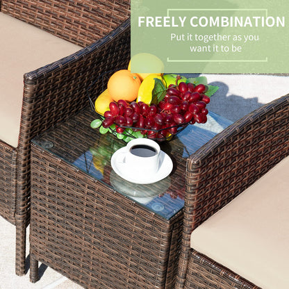 Greesum 3 Pieces Patio Furniture Sets Outdoor PE Rattan Wicker Chairs with Soft Cushion and Glass Coffee Table for Garden Backyard Porch Poolside, Brown and Beige - CookCave