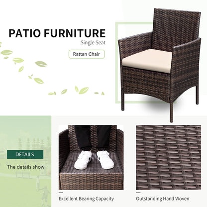 Greesum 3 Pieces Patio Furniture Sets Outdoor PE Rattan Wicker Chairs with Soft Cushion and Glass Coffee Table for Garden Backyard Porch Poolside, Brown and Beige - CookCave